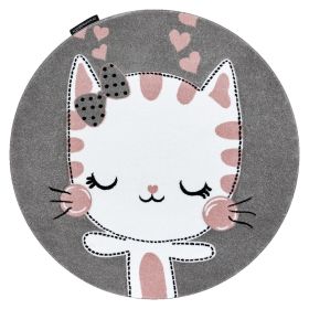 Dětský kusový koberec Petit Kitty cat grey kruh - 140x140 (průměr) kruh cm - 140x140 (průměr) kruh cm