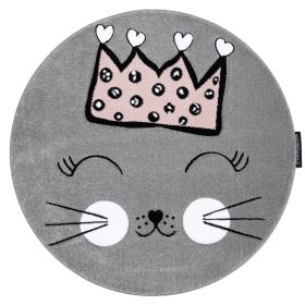 Dětský kusový koberec Petit Cat crown grey kruh - 140x140 (průměr) kruh cm - 140x140 (průměr) kruh cm