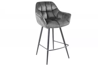 2SET otočná barová židle PAPILLON 100 CM šedá samet